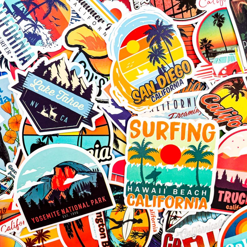 50PCS California Sticker Pack, Nature Stickers, Retro Stickers ...