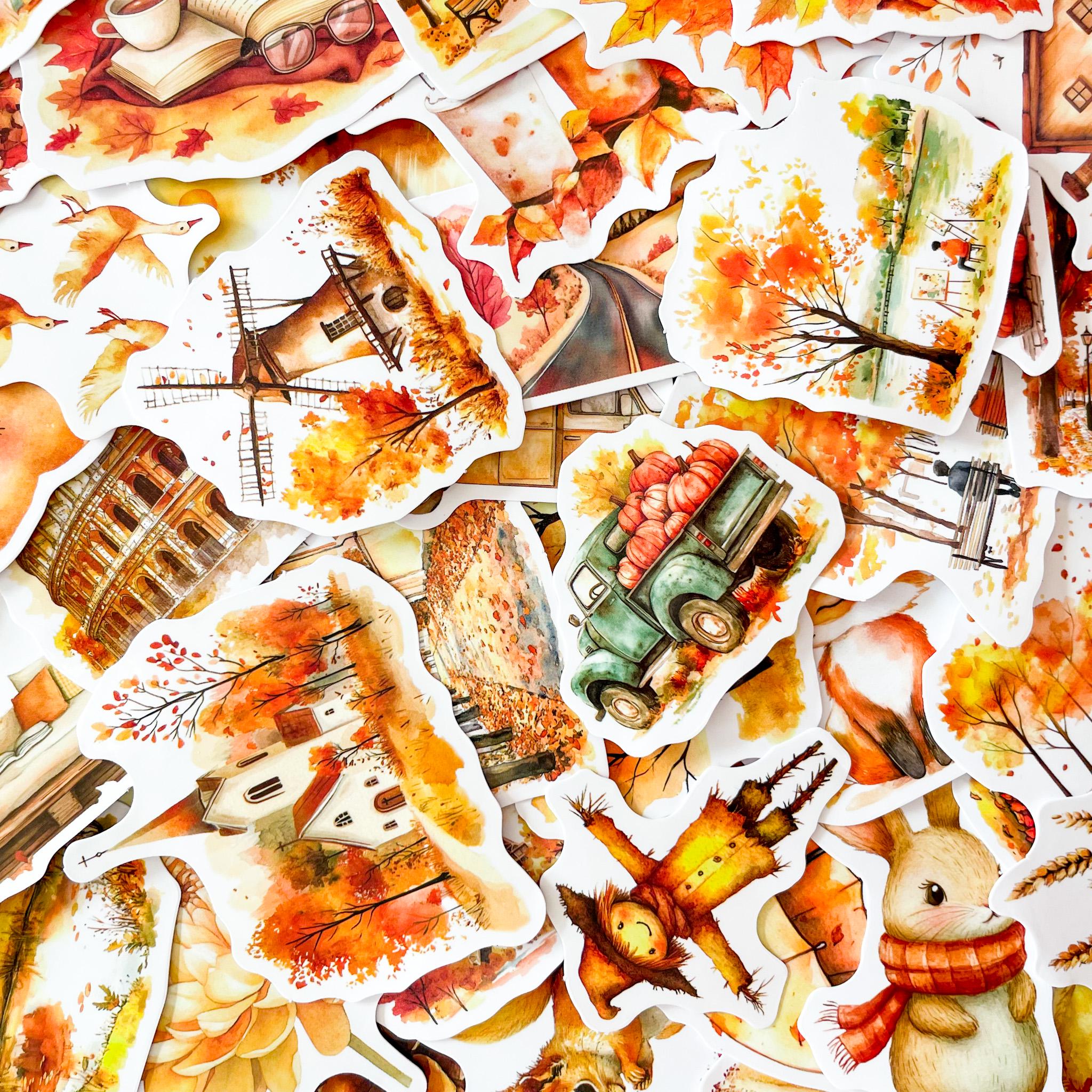 50PCS Cozy Fall Harvest Stickers, Playful Autumn Woodland Stickers ...