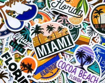 50 willekeurige stickers Florida, stickers strandvakantie, stickers Sunshine State, waterdichte reisstickers voor dagboek, bagage, bidon