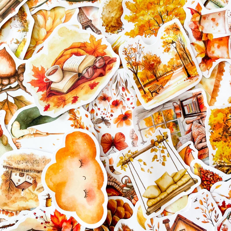 50PCS Cozy Fall Harvest Stickers, Playful Autumn Woodland Stickers ...
