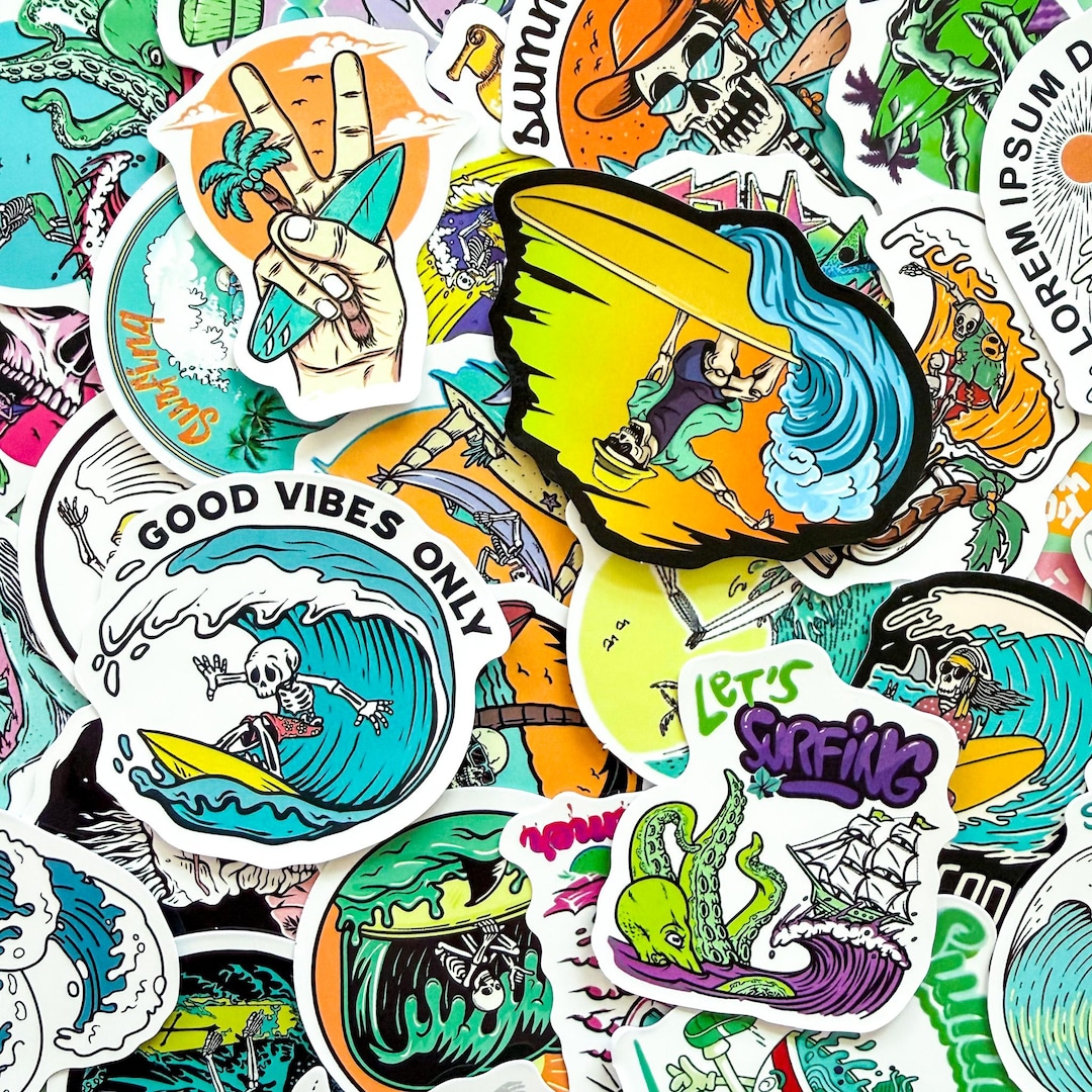 50PCS Beach & Skull Themed Sticker Pack, Surf Sea Stickers, Graffiti ...