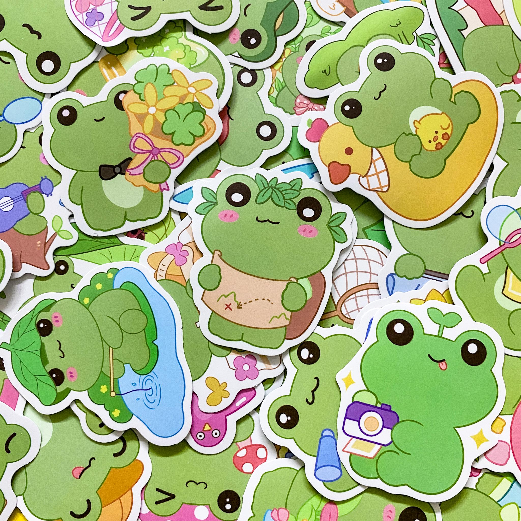 50 Random Adorable Green Frog Stickers, Cute Frog Sticker for Kids ...