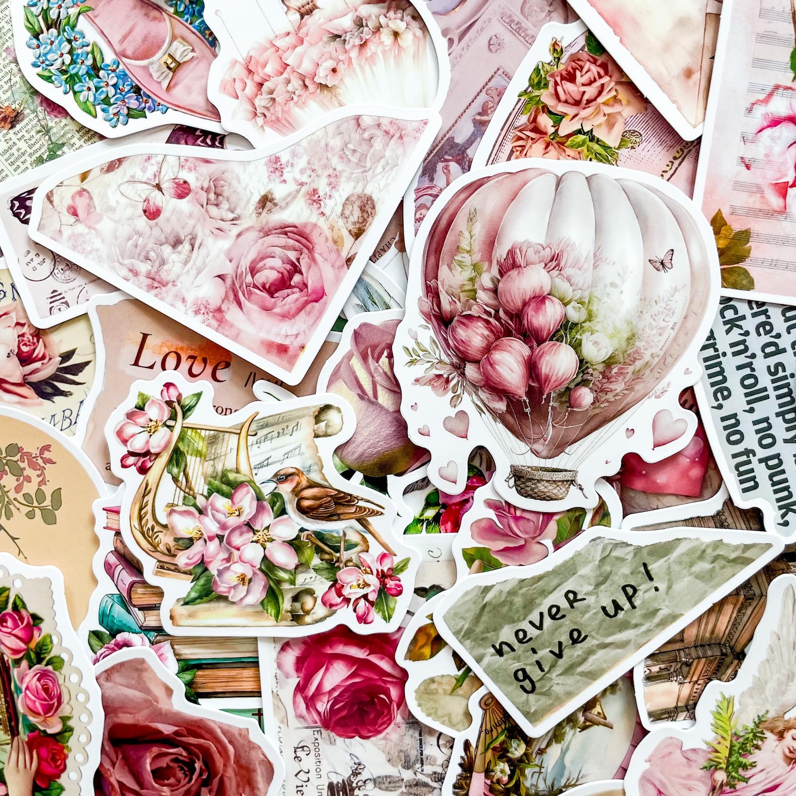 Rematic Sticker 50pcs Romantic Vintage Themed Stickers, Graceful Inspirational Stickers ...