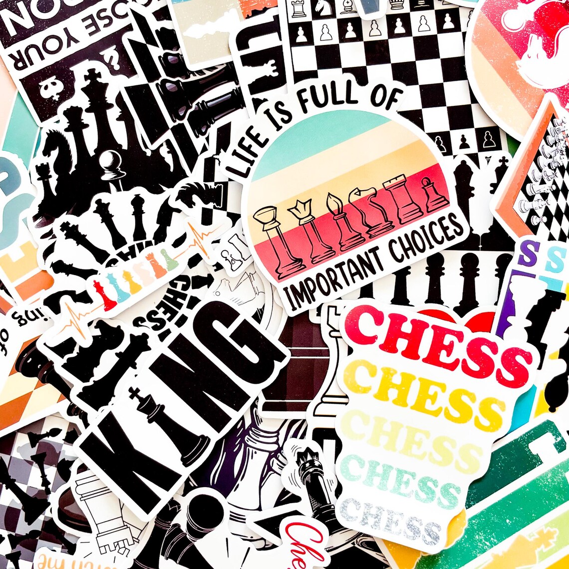 50PCS Chess Aesthetic Stickers, Black White Game Stickers, Strategy ...