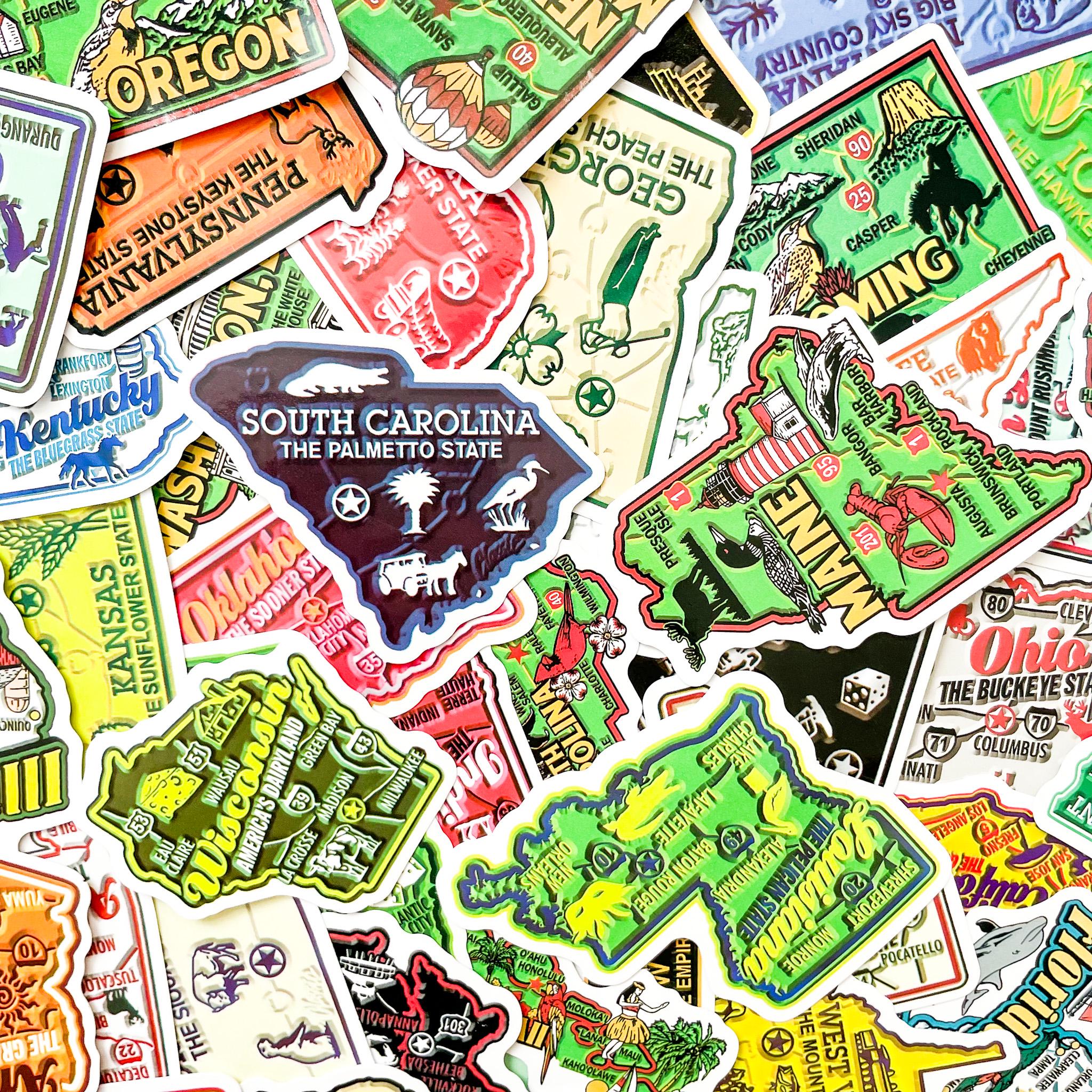 State Sticker Designs 50PCS Colorful Local State Map Stickers, Regional Icon Stickers ...