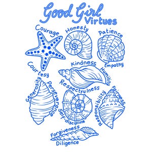 Diseño de conchas marinas PNG, Chica buena PNG, Chica tendencia PNG, Chica virtud PNG, Chica de Dios PNG, Chica linda PNG, Conchas azules Png