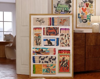 Matchbox Cowboy Wall Art, Matchbox Retro Design Wall Decor, Home Wall Decor Gift Ideas