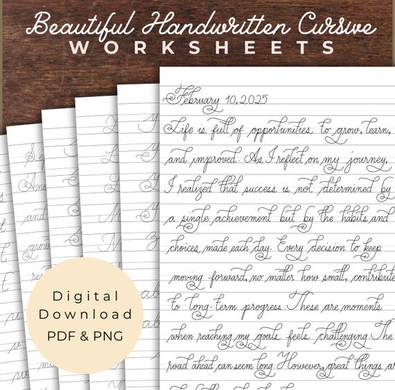 Elegant Handwritten Cursive Worksheets: Victorian inspired Handwriting Practice Sheets for Creative Journaling, Monoline Cursive
