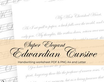 Super Elegant Cursive Writing Workbook: Edwardian Handwriting Activity Sheets, Calligraphy Worksheets.