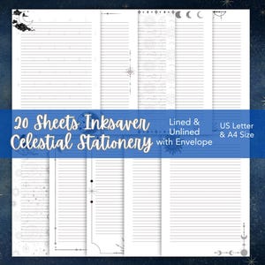 Printable Celestial Stationery Bundle | Moon, Stars Designs for Letter Writing & Stationery Lovers, Moon Phase Stationery