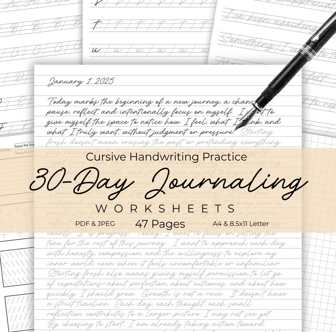 Writing Journal Cursive Cursive Writing Journaling Worksheets, Printable Daily Planner ...