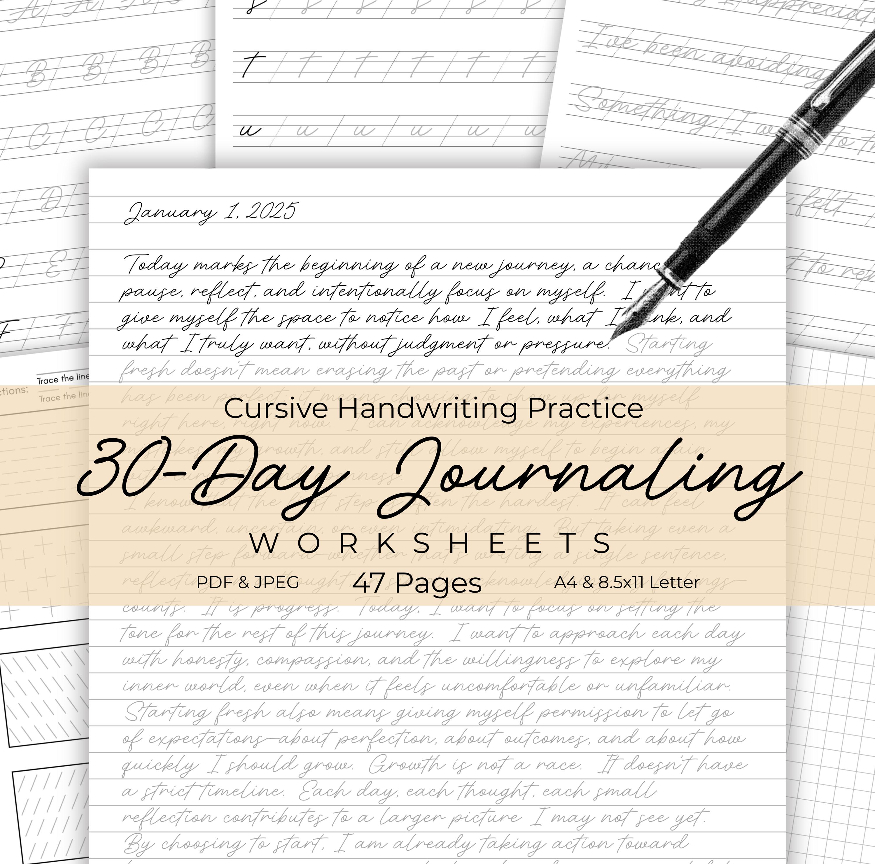 Cursive Daily Cursive Writing Journaling Worksheets, Printable Daily Planner ...