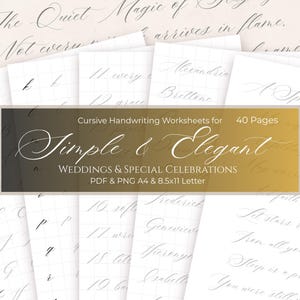 Feuilles d'exercices d'écriture cursive simples et élégantes : invitations à des événements et exercices de calligraphie