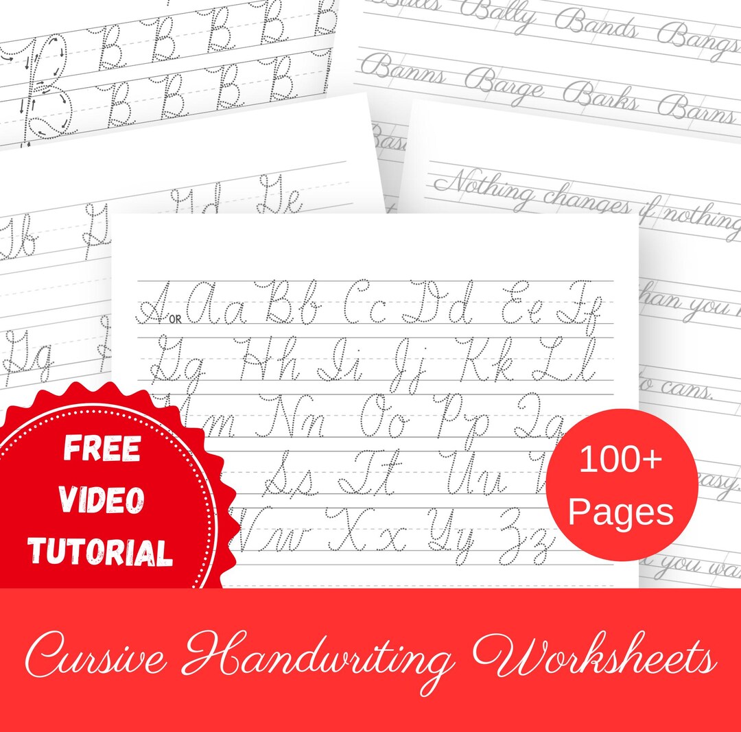 Cursive Writing Practice Worksheets Bundle, Printable Handwriting ...