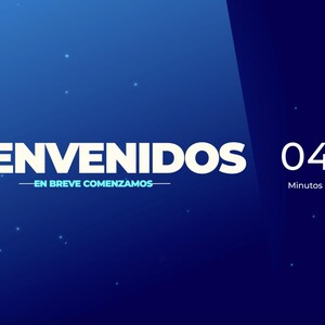 May include: A blue background with the word "BIENVENIDOS" in large white letters. Below, in smaller white text, it reads "-EN BREVE COMENZAMOS-". On the right, a timer displays "04:58" with "Minutos | Segundos" below.