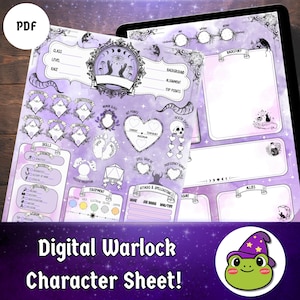 Custom Gothic Warlock D&D 5e Character Sheet: Vintage Tarot Style (PDF Download)