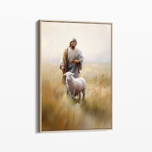Jesus and Lamb Oil Painting Canvas Print | Jesus Finding Lost Lamb God Art | Jesus Painting | Jesus Leaves the 99 | Bible Art Canvas | CJAL2