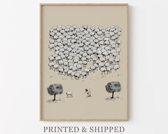 Jesus Leaves the 99 Minimalistic Sketch Print | Jesus Art | Bible Art | Jesus Good Shepherd Wall Art | Rejoices over The Lost Sheep | JLT2