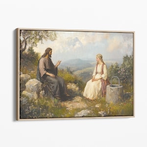 Vintage Woman at the Well Oil Painting Canvas Print | Samaritan Woman | Jesus Bible Print | Christian Painting | Bible Scripture | CVWA1