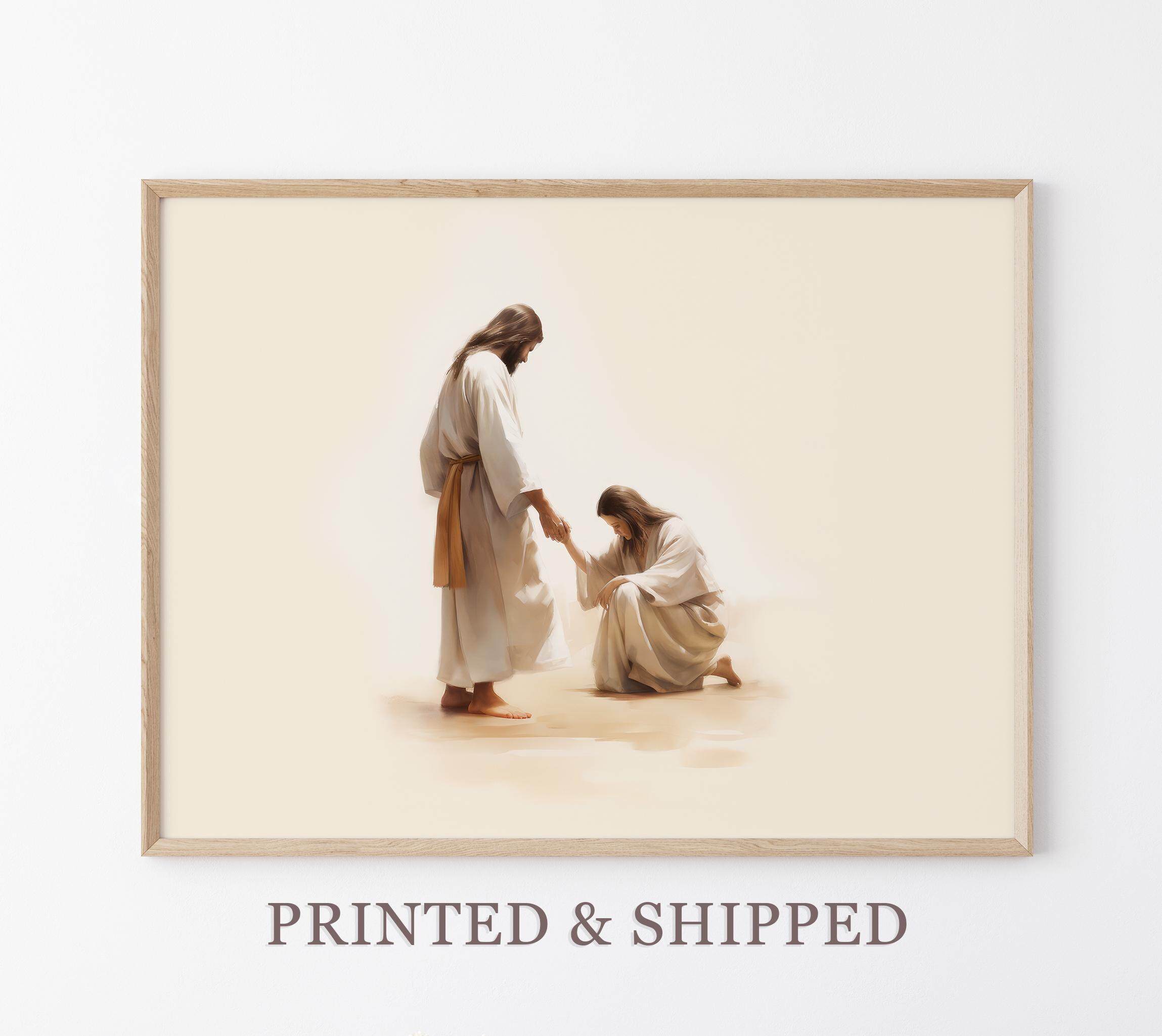 Jesus Heals A Sick Woman Watercolor Painting Print | Bleeding Woman Touched The Hem Of Jesus Garment | Bible Verse Christian Art | JHA1