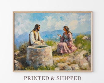 Woman at the Well Oil Painting Print | Samaritan Woman | Jesus Bible Art | Modern Christian Painting | Bible Sketch Print Scripture | WAT1