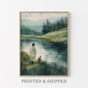 Vintage Der gute Hirte Ölgemälde | Gleichnis von den 99 | Christliche Kunst | Serene Landschaft Malerei Druck | Vintage Jesus Gemälde | VTG3