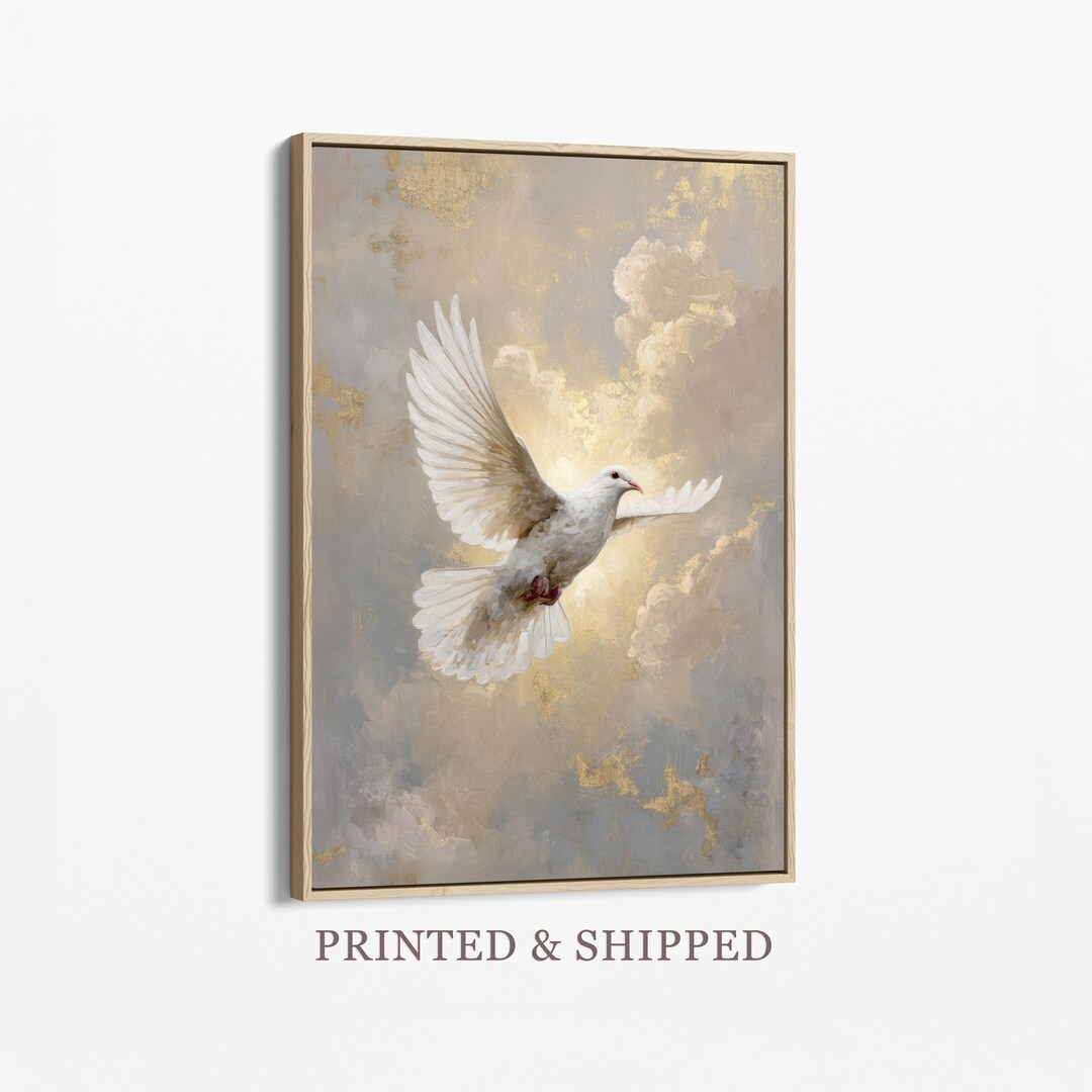 Holy Spirit Dove Painting Canvas Print | Gold Christian Wall Art ...