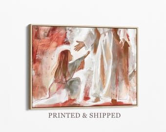 Pintura a óleo abstrata em tela de mulher tocando a bainha de Jesus | Pintura bíblica de Jesus | Decoração cristã | Presente baseado na fé | CAOL2