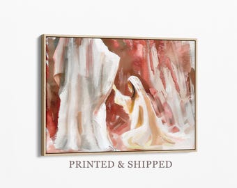 Pintura a óleo abstrata em tela de mulher tocando a bainha de Jesus | Pintura bíblica de Jesus | Decoração cristã | Presente baseado na fé | CAOL1