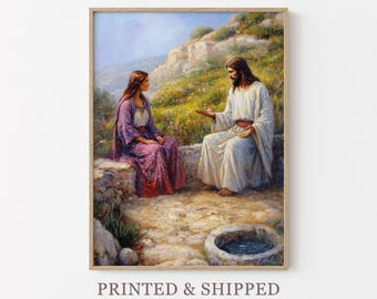 Woman at the Well Oil Painting Print | Samaritan Woman | Jesus Bible Art | Modern Christian Painting | Bible Sketch Print Scripture | WAT3