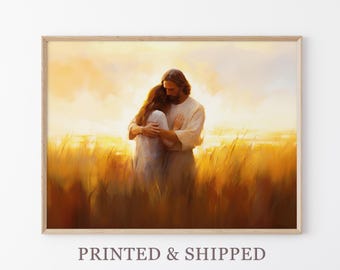 Healing Embrace Oil Painting Print | Jesus Hugging Girl | Jesus and Woman Art | Christian Art Print | Christian Wall Art | HEO1