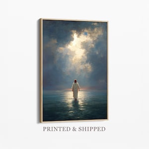 Jesus Christ Walking on Water Painting Canvas Print | Christian Art | I Will Walk With Christ | Bible Verse Wall Art | FEJ2