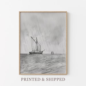 Jesus Walks on Water Sketch Print | Jesus and Peter Bible Art | Modern Bible Verse Wall Art | Bible Art | Boho Scripture Home Deco | JWO4