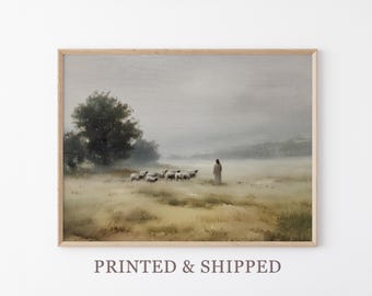 Vintage The Lord is my Shepherd Oil Painting Print | Jesus Leaves 99 | Christian Art | Jesus Christ Art | Modern Christian Painting | VSJ4