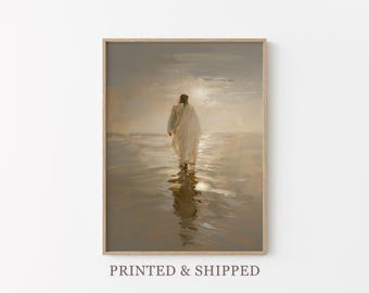 Vintage Jesus Christ Walking on Water Painting Print | Christian Art | Religious Wall Art Print | Religious Wall Decor | Holy Clouds | JCW3