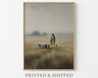 Vintage The Lord is my Shepherd Oil Painting Print | Jesus Leaves 99 | Christian Art | Jesus Christ Art | Modern Christian Painting | VSJ5