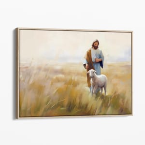Jesus and Lamb Oil Painting Canvas Print | Jesus Finding Lost Lamb God Art | Jesus Painting | Jesus Leaves the 99 | Bible Art Canvas | CJAL1