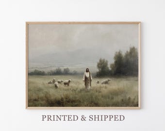 Vintage The Lord is my Shepherd Oil Painting Print | Jesus Leaves 99 | Christian Art | Jesus Christ Art | Modern Christian Painting | VSJ3