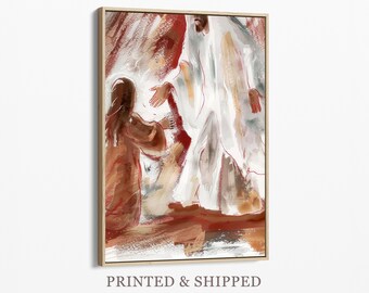 Pintura a óleo abstrata em tela de mulher tocando a bainha de Jesus | Pintura bíblica de Jesus | Decoração cristã | Presente baseado na fé | CAOL4