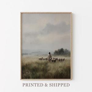 Vintage The Lord is my Shepherd Oil Painting Print | Jesus Leaves 99 | Christian Art | Jesus Christ Art | Modern Christian Painting | VSJ6