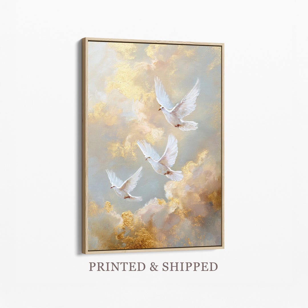 Holy Spirit Dove Painting Canvas Print | Gold Christian Wall Art ...