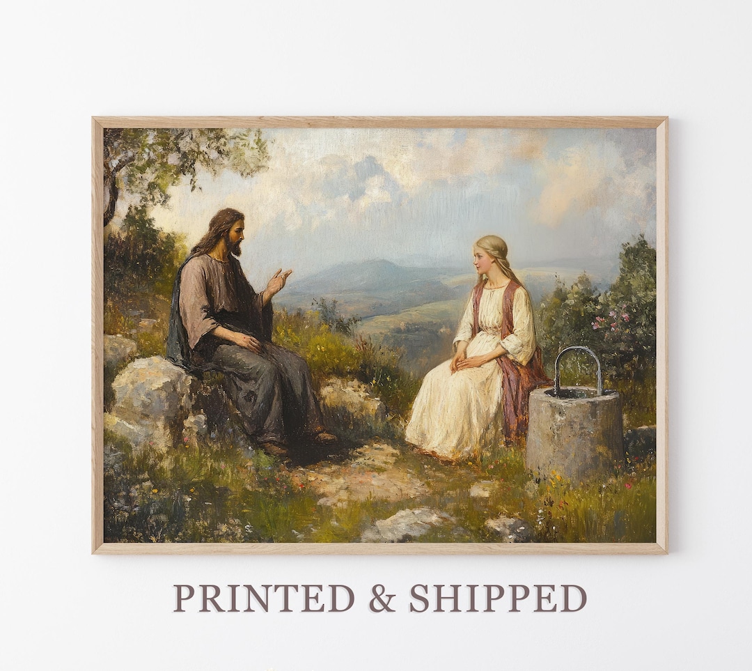 Vintage Woman at the Well Oil Painting Print | Samaritan Woman | Jesus ...