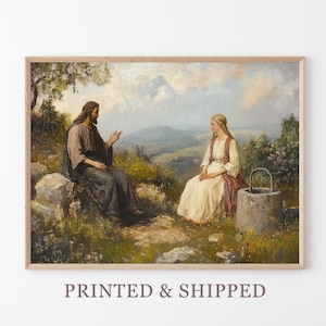 Vintage Woman at the Well Oil Painting Print | Samaritan Woman | Jesus Bible Art | Modern Christian Painting | Bible Sketch Scripture | VWA1