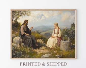 Vintage Woman at the Well Oil Painting Print | Samaritan Woman | Jesus Bible Art | Modern Christian Painting | Bible Sketch Scripture | VWA1