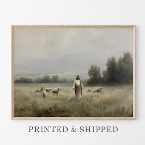 Vintage The Lord is my Shepherd Oil Painting Print | Jesus Leaves 99 | Christian Art | Jesus Christ Art | Modern Christian Painting | VSJ3