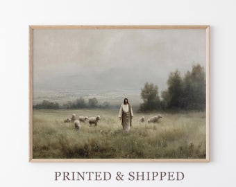 Vintage The Lord is my Shepherd Oil Painting Print | Jesus Leaves 99 | Christian Art | Jesus Christ Art | Modern Christian Painting | VSJ3