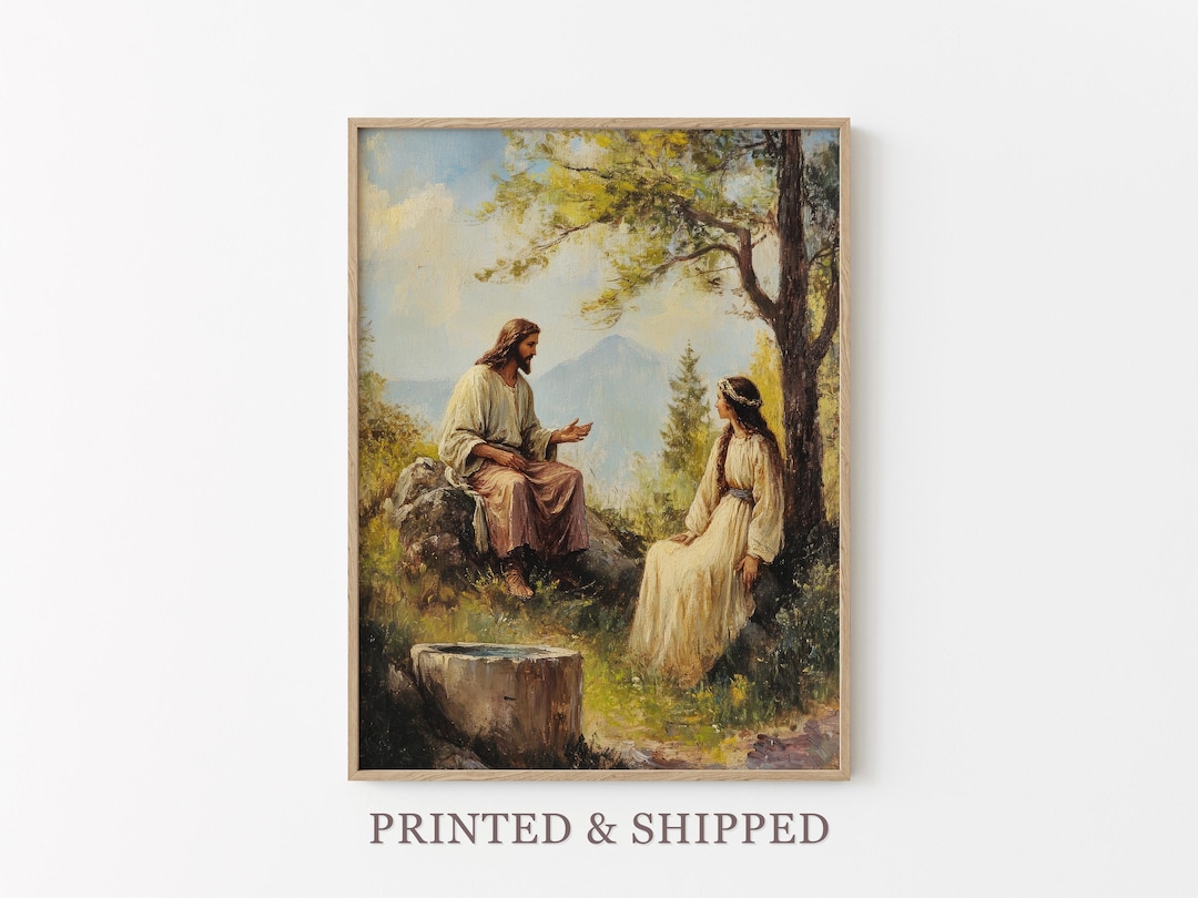 Vintage Woman at the Well Oil Painting Print | Samaritan Woman | Jesus ...