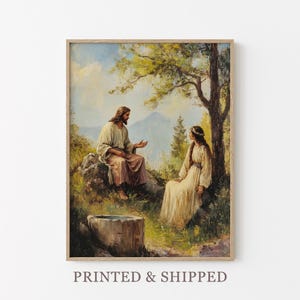 Vintage Woman at the Well Oil Painting Print | Samaritan Woman | Jesus Bible Art | Modern Christian Painting | Bible Sketch Scripture | VWA4