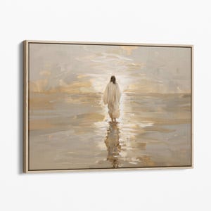 Vintage Jesus Christ Walking on Water Oil Painting Canvas Print | Christian Art | Religious Wall Decor | Holy Clouds | CJCW2