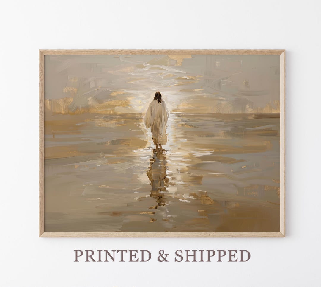 Vintage Jesus Christ Walking on Water Painting Print | Christian Art ...